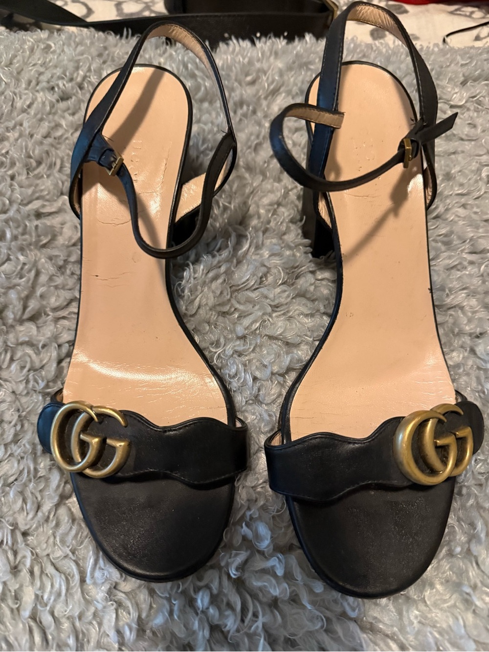 Gucci Black Leather GG Double-G Slingback Heels